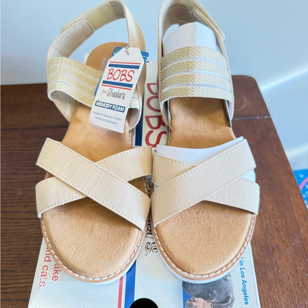 Skechers Bobs Desert Kiss sandals wedge tan 7 NEW - Picture 3 of 7